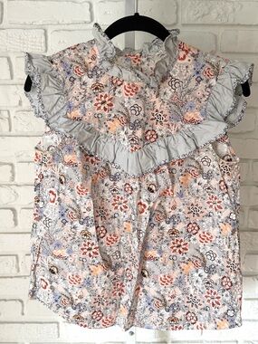La Vie Rebecca Taylor Floral Ruffle Blouse XS 100% Cotton